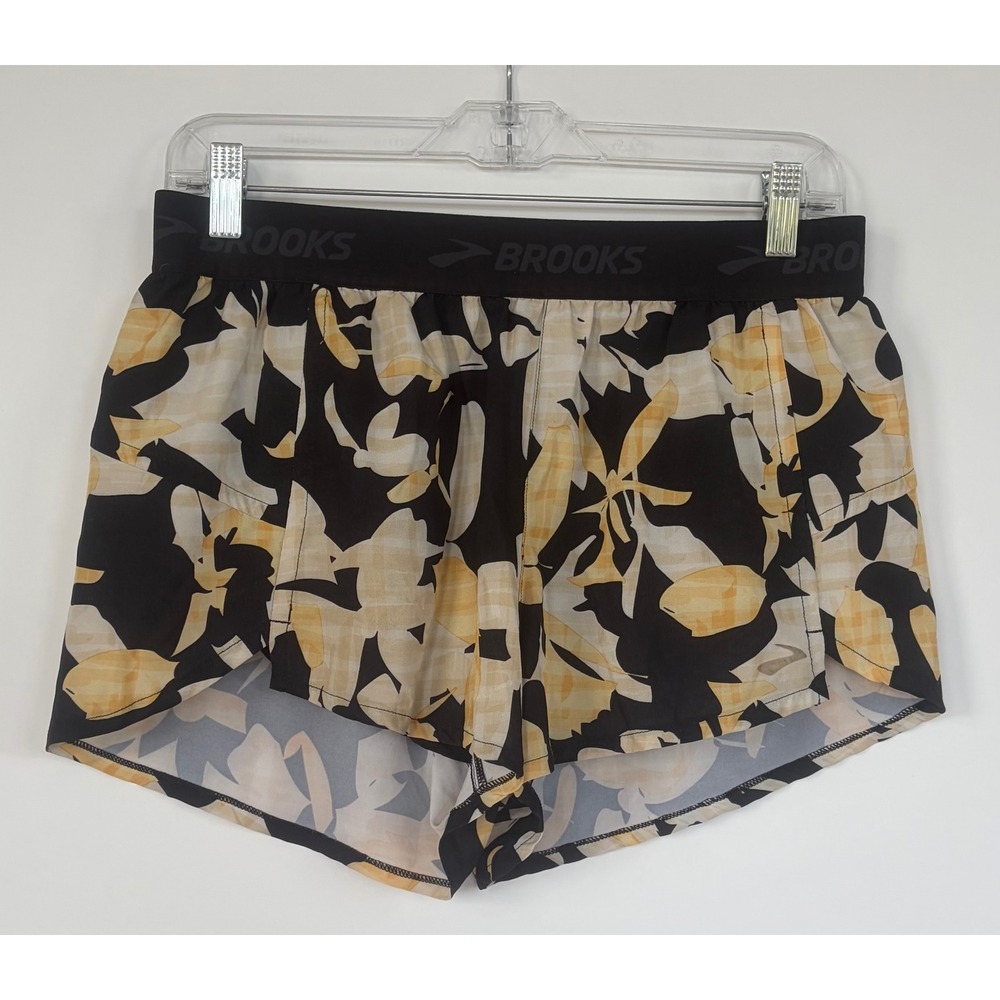 Brooks Chaser 3" Running Shorts Womens Medium Black Yellow Floral Athletic